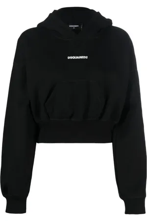 Dsquared2 Sweathshirts & Hoodies, Dame, Sort, M, Bomuld, Logo Cropped Hættetrøje
