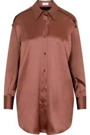 Brunello Cucinelli Bluser & Skjorter, Dame, Brun, M, Silkeskjorte