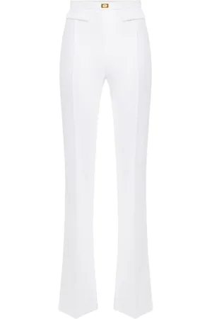 Elisabetta Franchi Bukser, Dame, , XL, Polyester, Elfenbensfarvede Stretch Crêpe Slim Fit Bukser