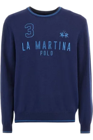 La Martina Sweathshirts & Hoodies, Herre, Blå, L, Uld, Blå sweater med logo på forsiden