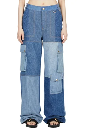 Marine Serre Jeans, Dame, Blå, L, Bomuld, High-Rise Cargo Jeans