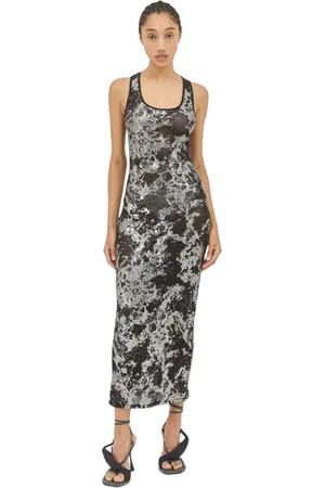 Diesel Kjole, Dame, Sort, 2XL, Polyester, Foiled Fishnet Slip Dress