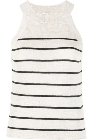 Brunello Cucinelli Top, Dame, Hvid, S, Polyester, Stribet Ærmeløs Top