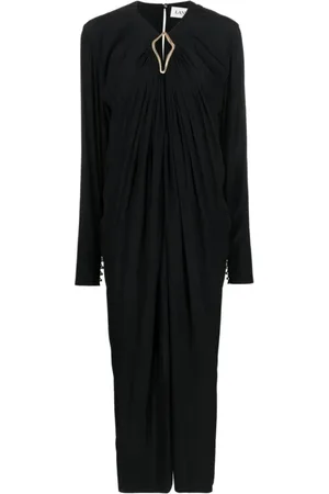 Lanvin Kjole, Dame, Sort, M, Uld, Cut-Out Midi Kjole