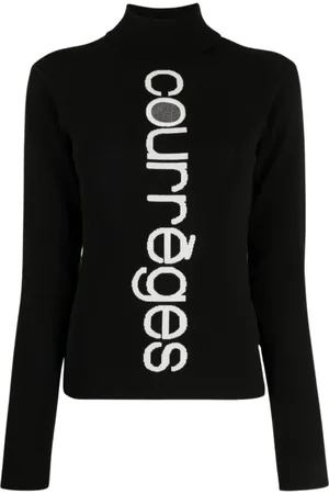 Courrèges Strik, Dame, Sort, XS, High Neck Intarsia Sweater