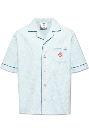 Casablanca Skjorte, Herre, Blå, L, Bomuld, Monogram Frotte Kortærmet Skjorte