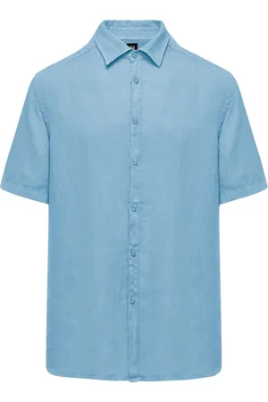 Bomboogie Skjorte, Herre, Blå, XL, Linned, Linen Kortærmet Skjorte