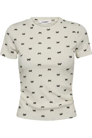 Co`Couture Top, Dame, Hvid, XS, Polyester, Ribbon Tee med sløjfe print