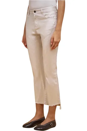 LIVIANA CONTI Jeans, Dame, Grå, W29, Bomuld, Laminerede Flared Jeans med Frynser