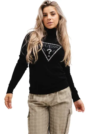 Guess Strik, Dame, Sort, M, Uld, Triangle Logo Turtleneck Sweater