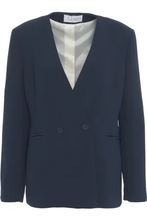 Kaos Jakke, Dame, Blå, XS, Uld, Blå Dobbeltbrystet Blazer V-Hals