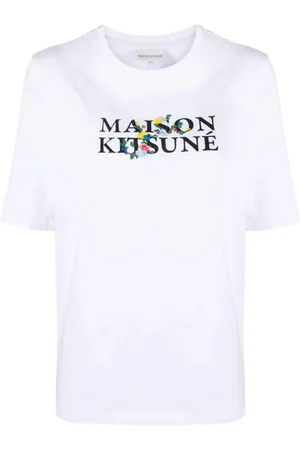 Maison Kitsuné Top, Dame, Hvid, M, Bomuld, Classic Logo Flowers Print T-Shirt