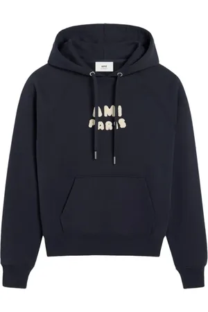 Ami Sweathshirts & Hoodies, Dame, Blå, 2XS, Uld, Logo Broderet Hættetrøje