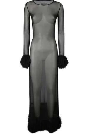 Marine Serre Kjole, Dame, Sort, M, Mesh Jersey Lang Kjole