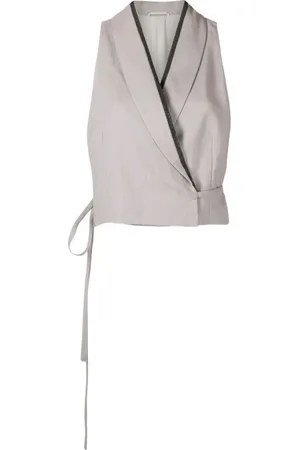 Brunello Cucinelli Top, Dame, Grå, M, Ærmeløs jakke med bindebånd