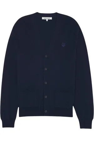 Maison Kitsuné Strik, Herre, Blå, XL, Uld, Uld Fox Cardigan