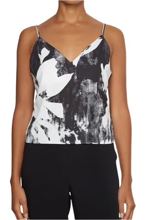 Calvin Klein Top, Dame, Sort, XS, Uld, Ærmeløs bluse med mønster og V-udskæring