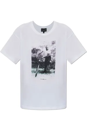 Emporio Armani Top, Dame, Hvid, L, Bomuld, T-shirt med print