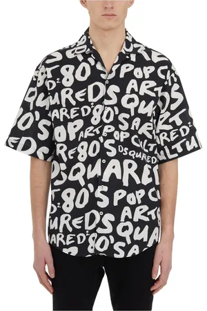 Dsquared2 Skjorte, Herre, Sort, M, Bomuld, Allover Print Bowling Shirt