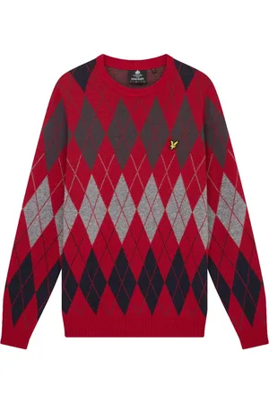 Lyle & Scott Strik, Herre, Rød, XL, Uld, Brih Argyle Crew Neck Jumper