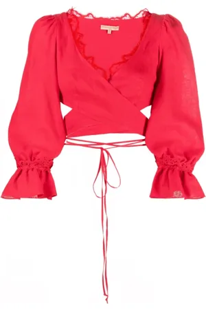 ERMANNO SCERVINO Bluser & Skjorter, Dame, Rød, S, Bomuld, Rød Blonde-Detalje Slå-om Top
