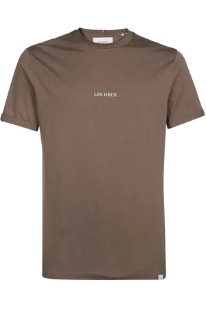 Les Deux Top, Herre, Brun, S, Bomuld, Bomulds T-shirt med Rund Hals og Ribkant