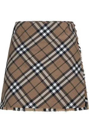Burberry Nederdel, Dame, Brun, XS, Uld, Check Print Uldblanding Kilt Miniskørt