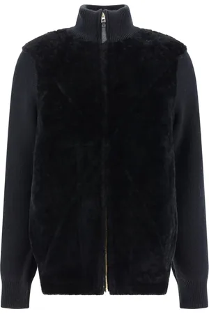 Loewe Jakke, Dame, Sort, M, Uld, Shearling Fold Jakke med Høj Hals