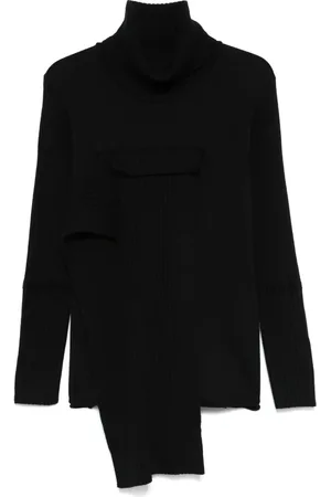 YOHJI YAMAMOTO Strik, Herre, Sort, M, Uld, Sort Paneleret Uldtrøje