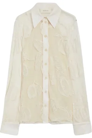 Sportmax Bluser & Skjorter, Dame, Hvid, S, Bomuld, Transparent Botanisk Skjorte med Lange Ærmer
