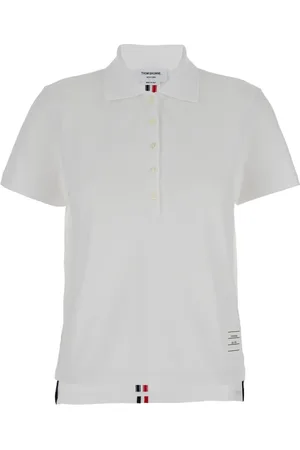 Thom Browne Top, Dame, Hvid, 2XS, Bomuld, Relaxed Fit Polo med RWB-stribe