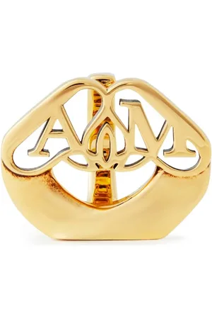 Alexander McQueen Tilbehør, Dame, Gul, 54 MM, Uld, Messing Segl Logo Ring Lys Antik