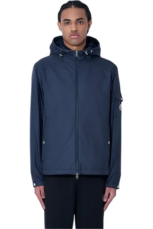 Moncler Jakke, Herre, Blå, XL, Uld, Vandafvisende Hættetrøje