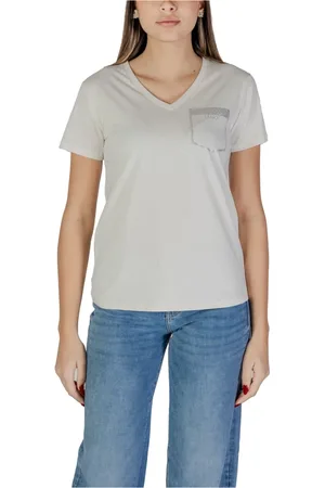 Liu Jo Top, Dame, Hvid, 2XL, Bomuld, Crystal Pocket V-Neck T-shirt