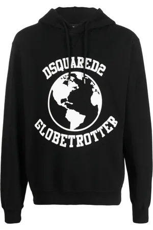 Dsquared2 Sweathshirts & Hoodies, Herre, Sort, M, Bomuld, Sort Globetrotter Logo-Print Hættetrøje