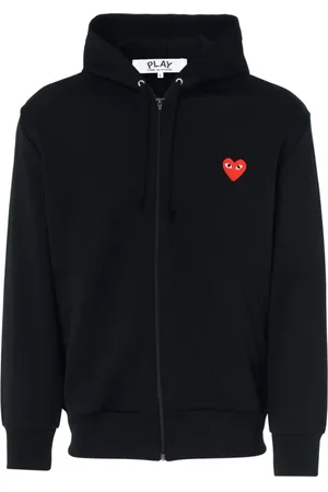Comme des Garçons Sweathshirts & Hoodies, Herre, Sort, L, Uld, Sort Hættetrøje med Rødt Hjerte Lynlås
