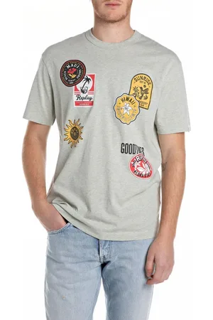 Replay Top, Herre, Grå, XL, Bomuld, T-shirt med tryk og rund hals