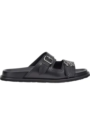 Roberto Cavalli Sko, Herre, Sort, 44 EU, Læder, Sorte flade sandaler lavet i Italien