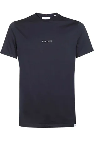 Les Deux Top, Herre, Blå, XS, Bomuld, Contrasting Logo Cotton T-Shirt