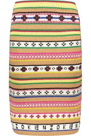 Kenzo Nederdel, Dame, Flerfarvet, S, Bomuld, Ribstrik Nederdel med Jacquard Logo