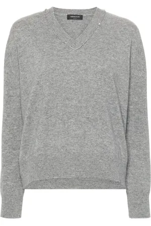 Fabiana Filippi Strik, Dame, Grå, L, Uld, Sequin Detail V-Neck Uld Jumper