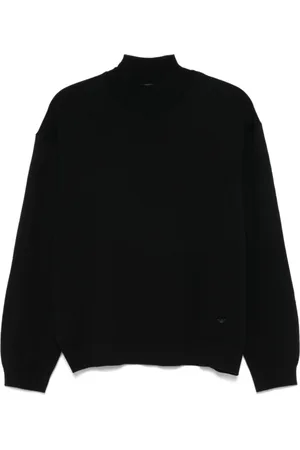 Emporio Armani Strik, Herre, Sort, L, Uld, Sort strikket sweater med mock neck