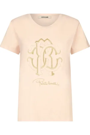 Roberto Cavalli Top, Dame, Lyserød, M, Bomuld, Monogram Glitter T-shirt