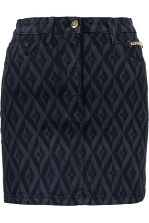 Elisabetta Franchi Nederdel, Dame, Sort, S, Denim, Logo-mønstret denimnederdel med lommer