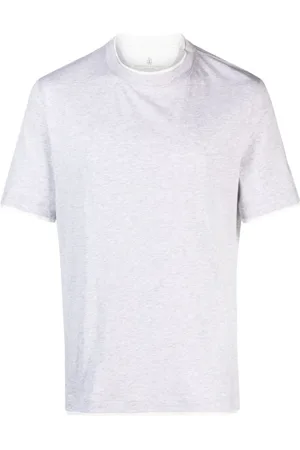 Brunello Cucinelli Top, Herre, Grå, XL, Bomuld, Lysegrå og råhvid T-shirt