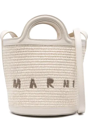 Marni Taske, Dame, , ONE SIZE, Bomuld, Lys Bucket Taske Med Broderet Logo