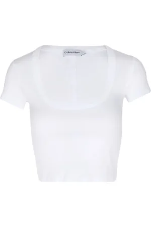 Calvin Klein Top, Dame, Hvid, S, Bomuld, Cotton Rib Top Kortærmet T-shirt