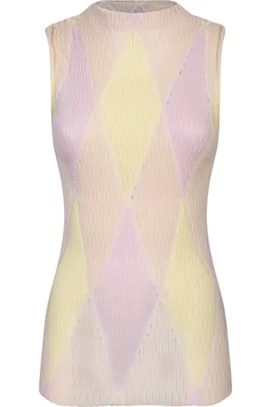 Burberry Strik, Dame, Flerfarvet, M, Bomuld, Gul Silk Camisole med Diamantprint