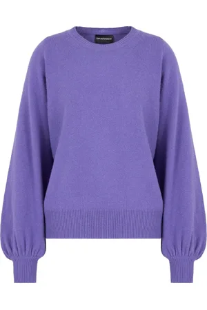 Emporio Armani Strik, Dame, Lilla, L, Uld, Lilla Sweater med Ballonærmer og Ribkant