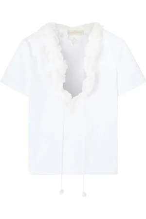 ERMANNO SCERVINO Top, Dame, Hvid, XL, Bomuld, Broderet bomulds T-shirt